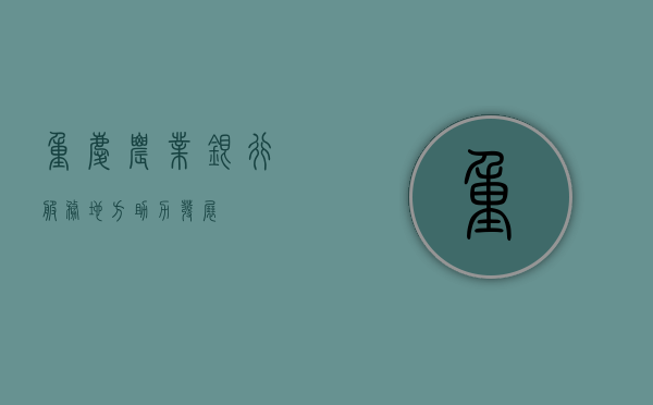 重庆农业银行，服务地方，助力发展