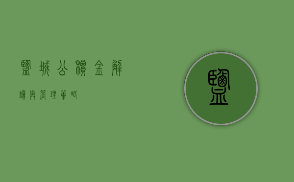 盐城公积金，解读与管理策略