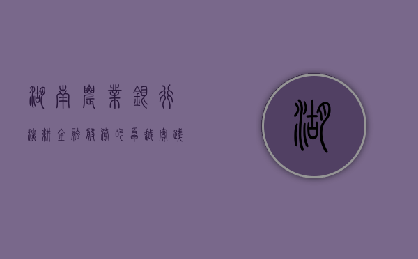 湖南农业银行，深耕金融服务的卓越实践者