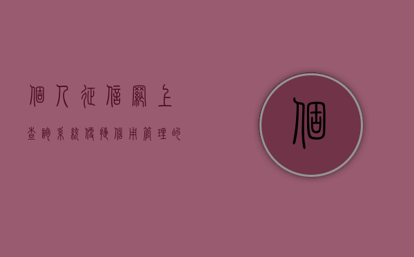 个人征信网上查询系统，便捷信用管理的时代先锋