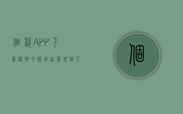 个税APP下载，便捷申报，轻松管理个人税务