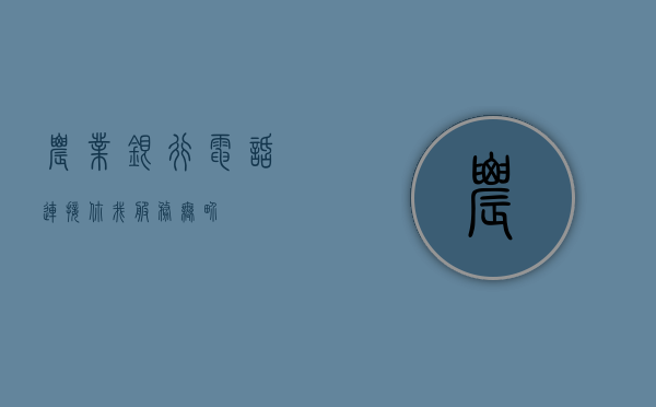 农业银行电话，连接你我，服务无界