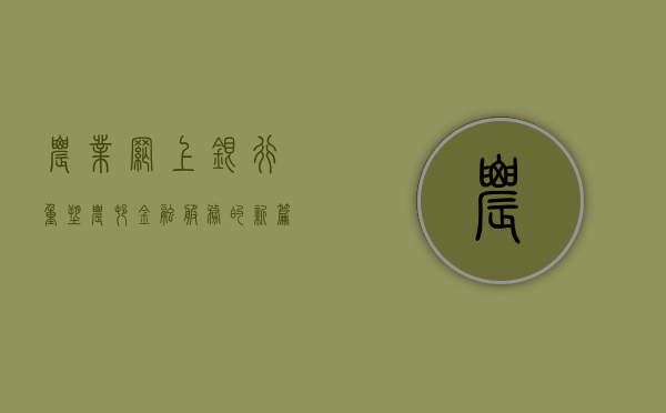 农业网上银行，重塑农村金融服务的新篇章